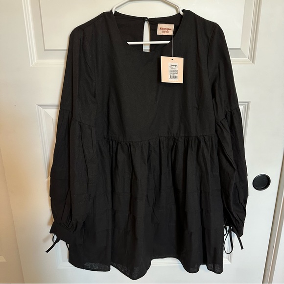 Showpo. Jefferies Long Sleeve Pin Tuck Dress Black - Picture 2 of 12
